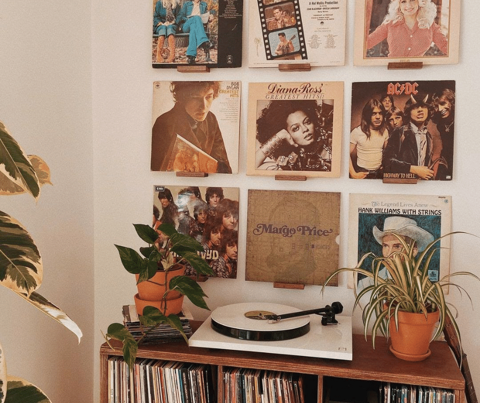 Image of vinyl collection displayed on walls